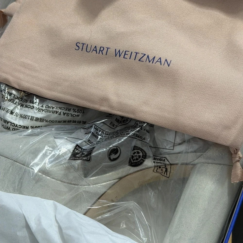 Stuart Weitzman Size-8.5B Sabrina Platform Linen Leather Shimmer Beige $575